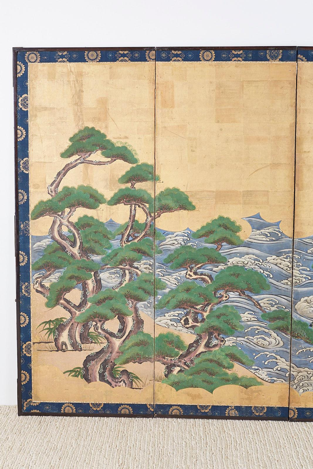 Pair of Attributed Tosa Mitsuoki Pines Along Seashore Edo Screens 10