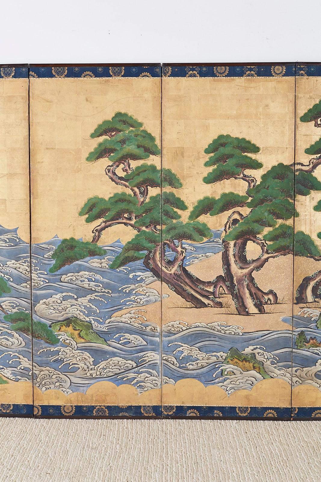 Pair of Attributed Tosa Mitsuoki Pines Along Seashore Edo Screens 11