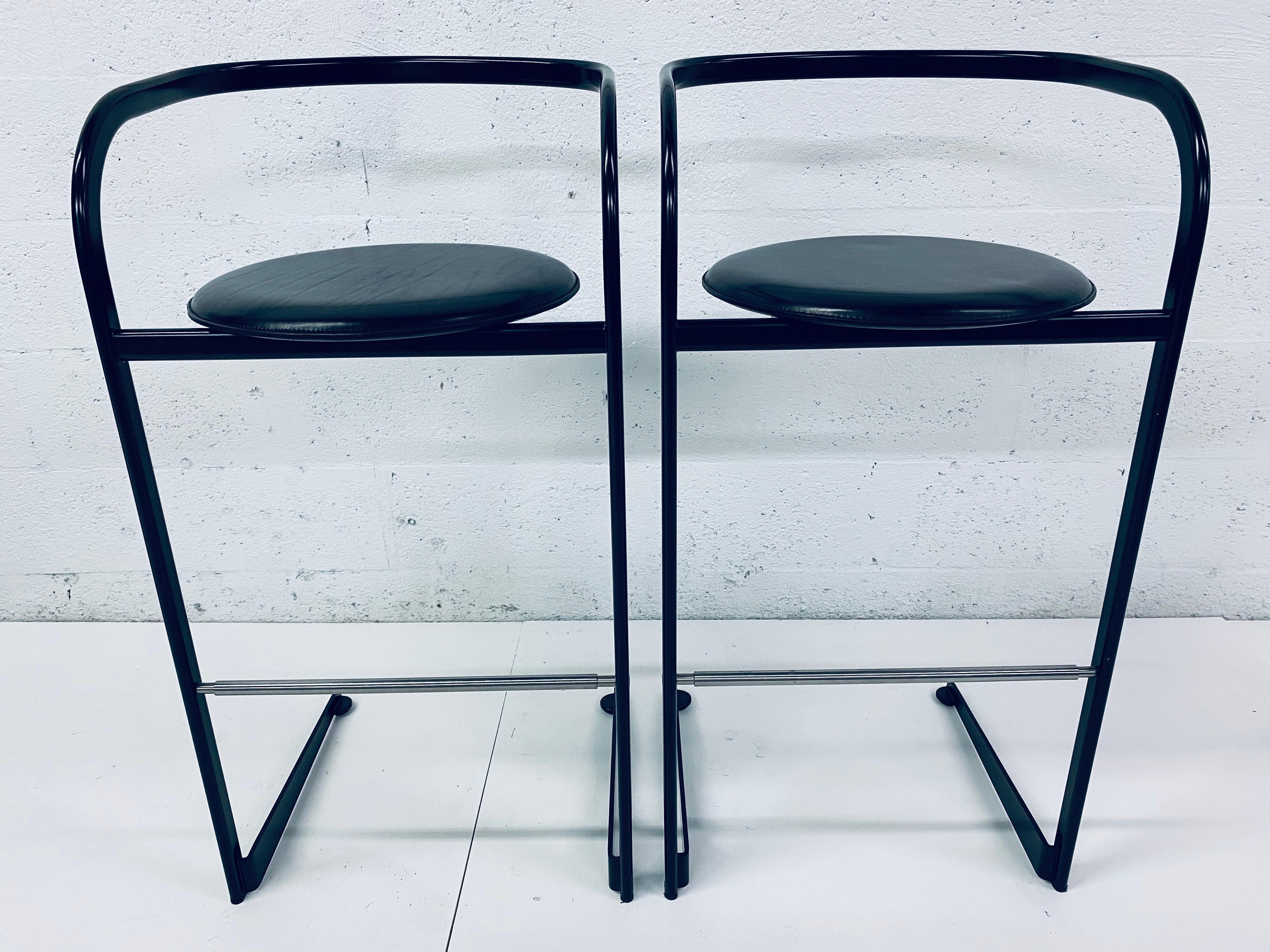 Pair of bar stools by Toshiyuki Kita for ICF by Atelier with eco-leather covered foam seat.
