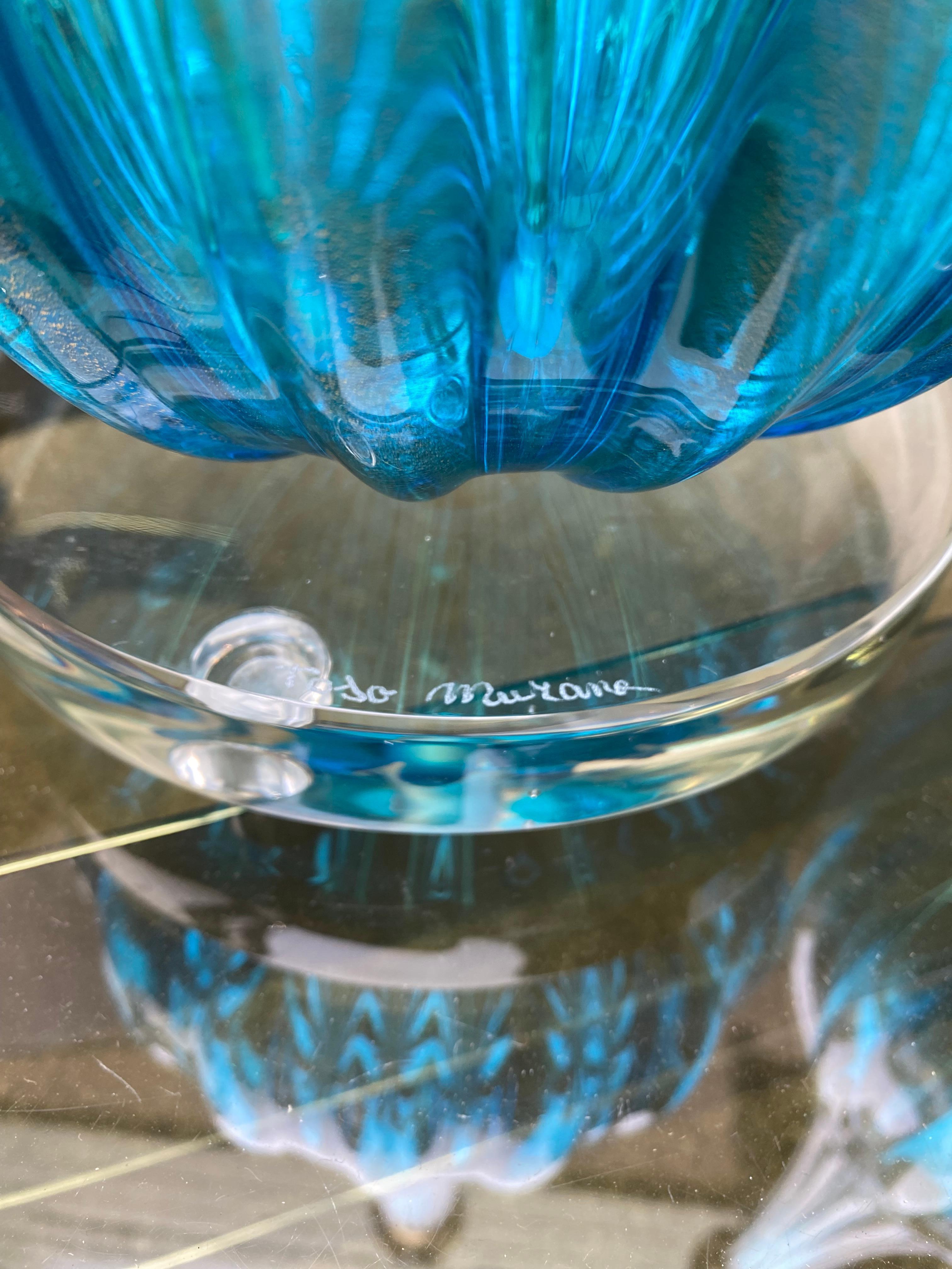 Paar Toso Murano Lampen Murano Glas Blau und Gold im Angebot 1