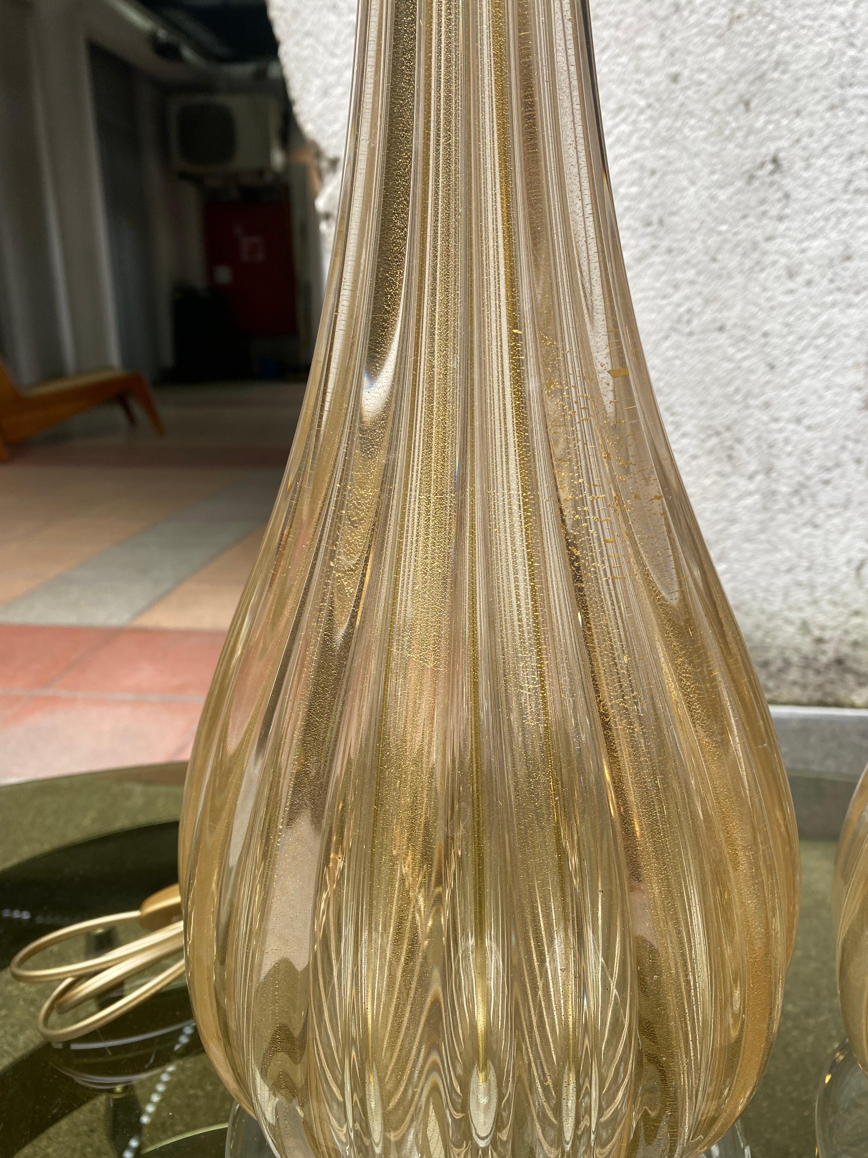 Pair of Toso Murano Lamps Murano Glass Gold For Sale 1