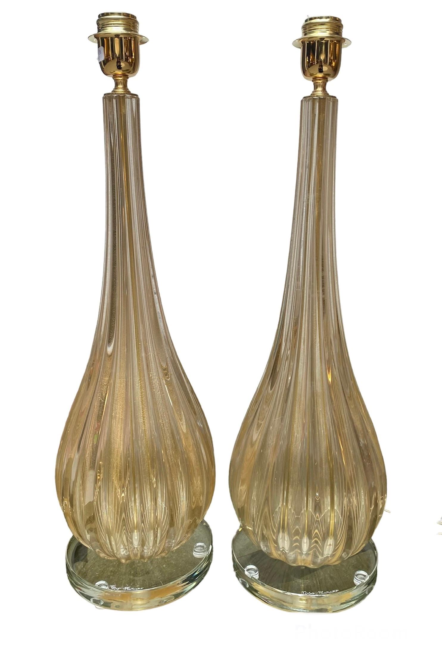 Pair of Toso Murano Lamps Murano Glass Gold For Sale 5