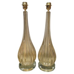 Retro Pair of Toso Murano Lamps Murano Glass Gold