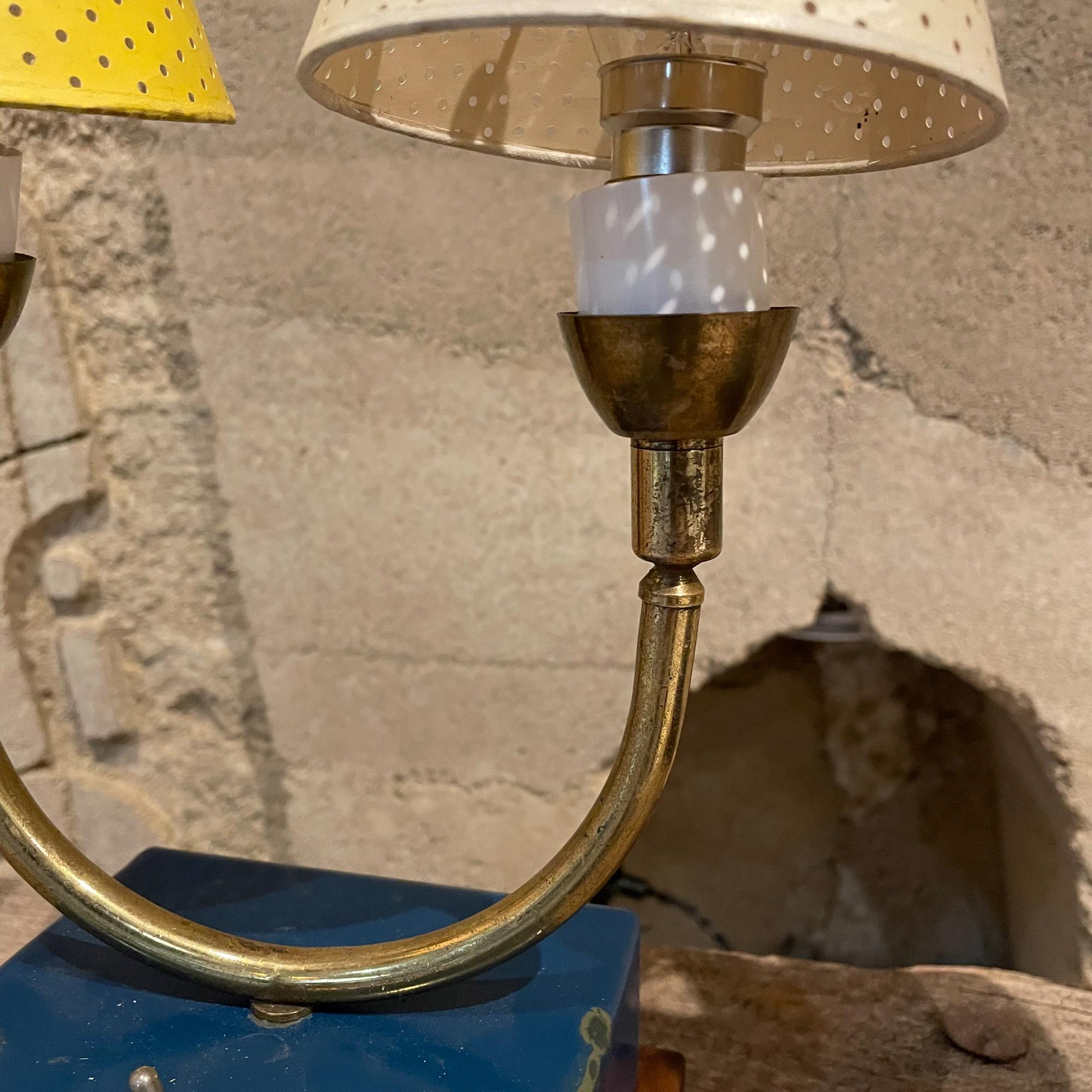 Metal 1950s French Table Lamps Blue White & Yellow France For Sale