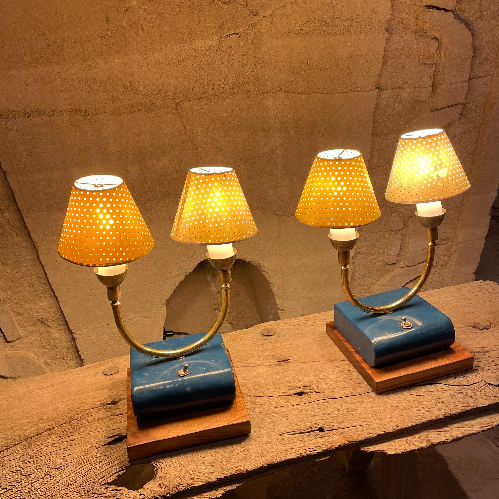 Pair of Totally French Vintage Table Lamps in Blue White & Yellow France, 1950s For Sale 1