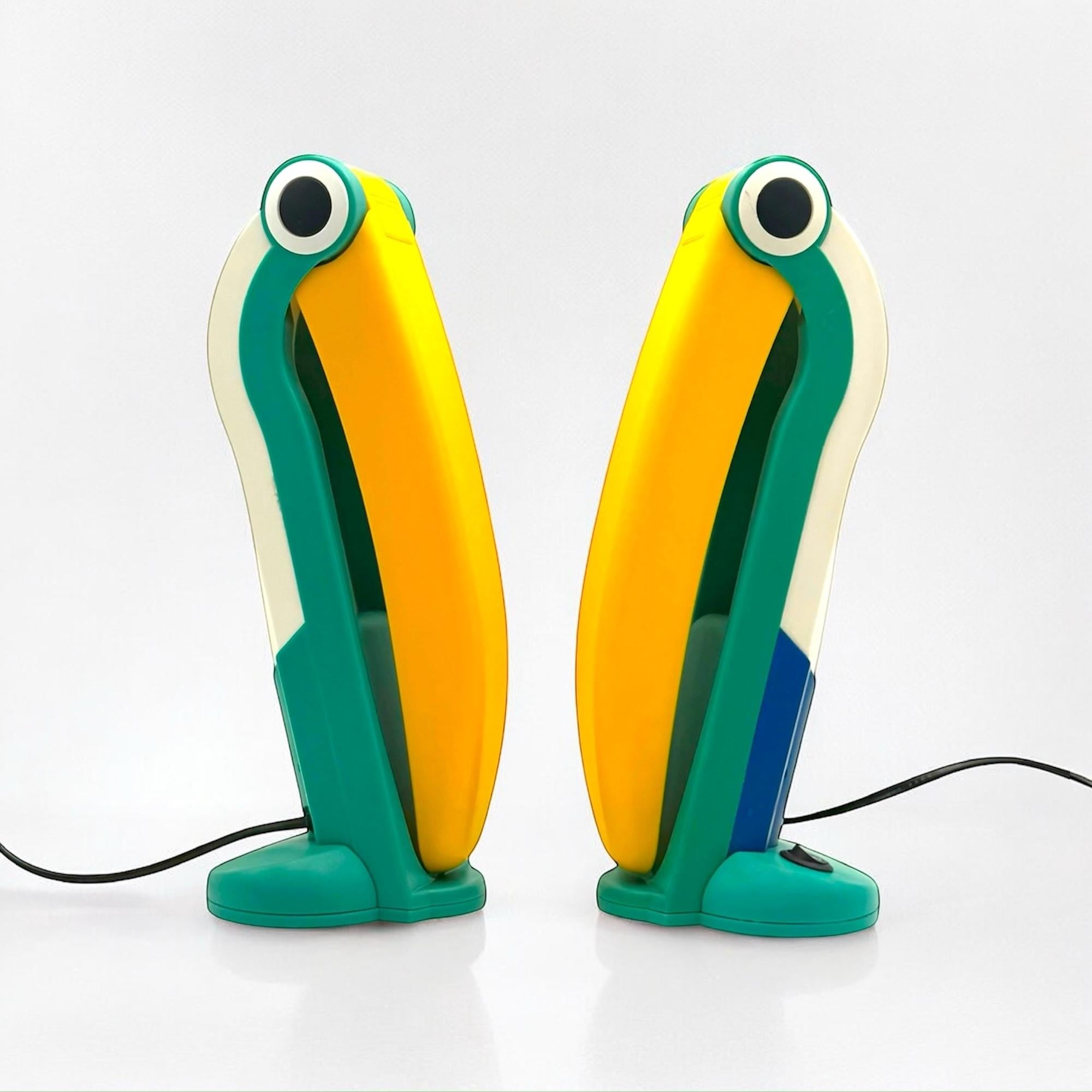 Paire de lampes toucans par HT Huang en jaune et vert - Lampes de collection Bon état - En vente à San Benedetto Del Tronto, IT