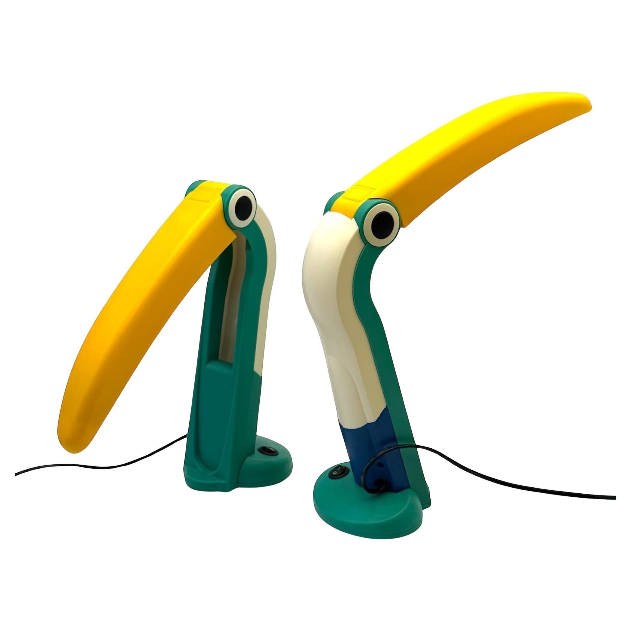Pair of Toucan Lamps by HT Huang in Yellow and Green - Collectible Design Lamps