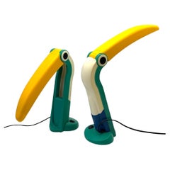 Pair of Toucan Lamps by HT Huang in Yellow and Green - Collectible Design Lamps