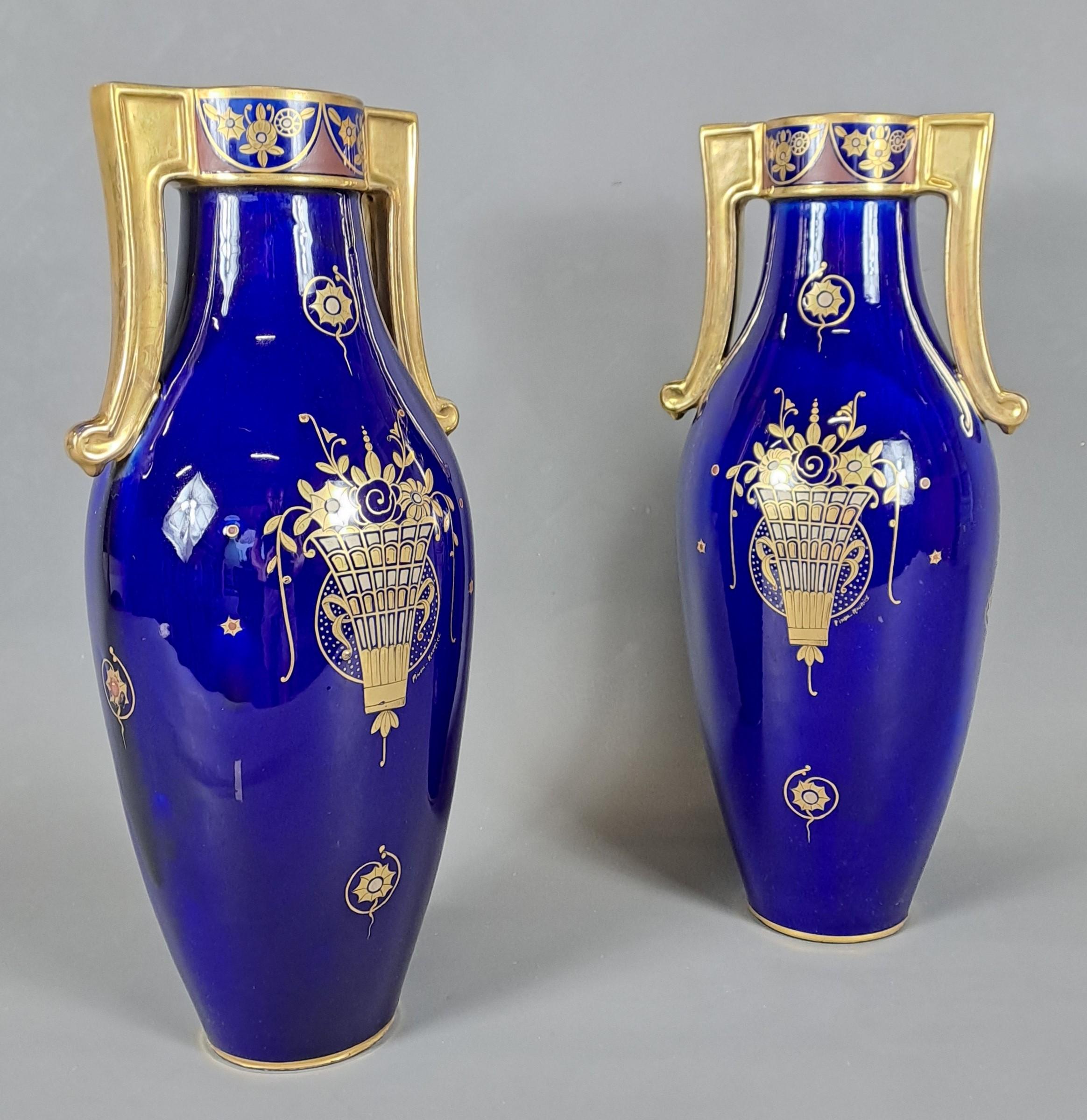 Pair Of Tour Porcelain Amphora Vases Signed Maurice Pinon For Sale 4