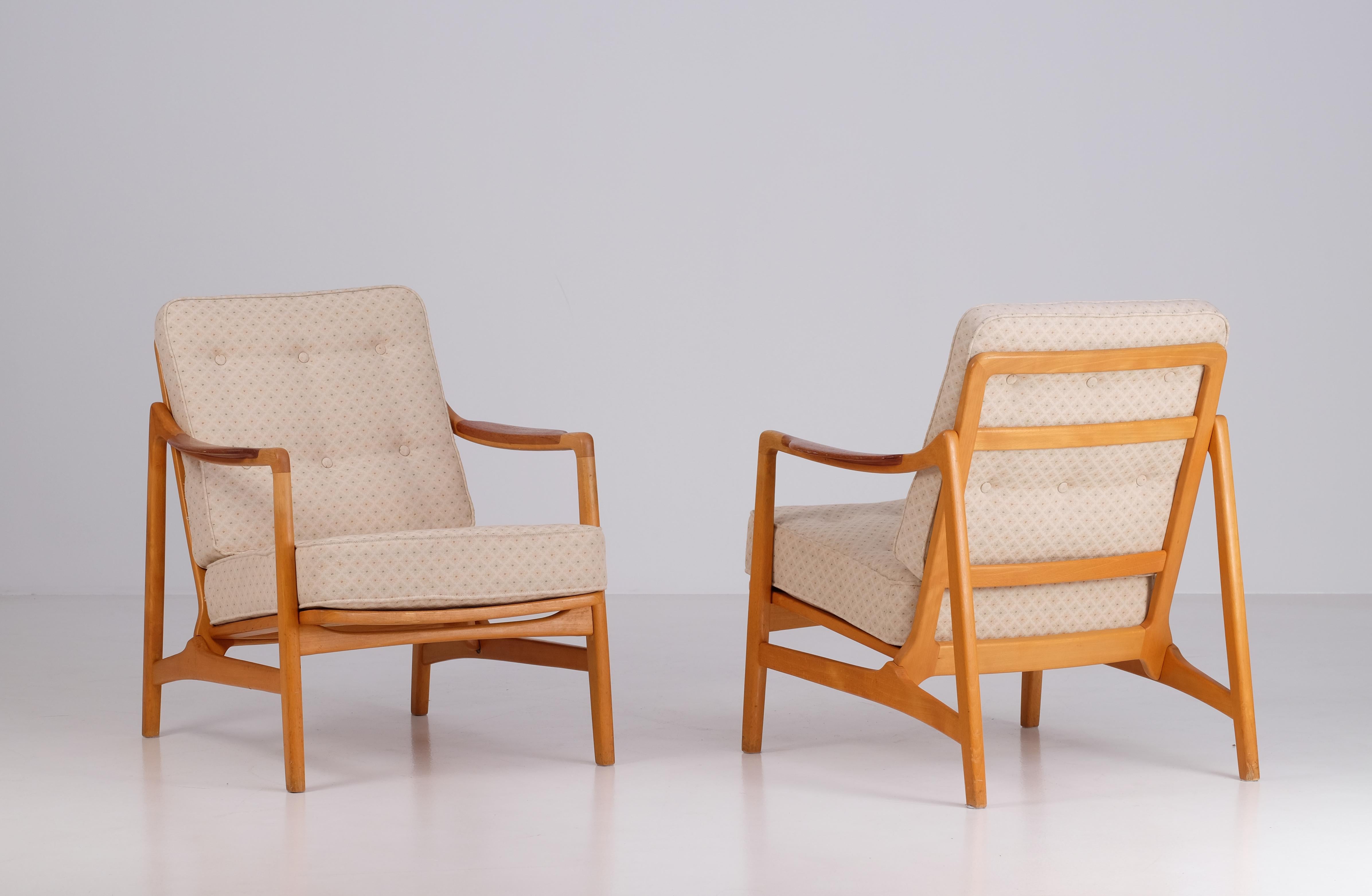 Swedish Pair of Tove and Edvard Kindt-Larsen Lounge Chairs, 1960s For Sale