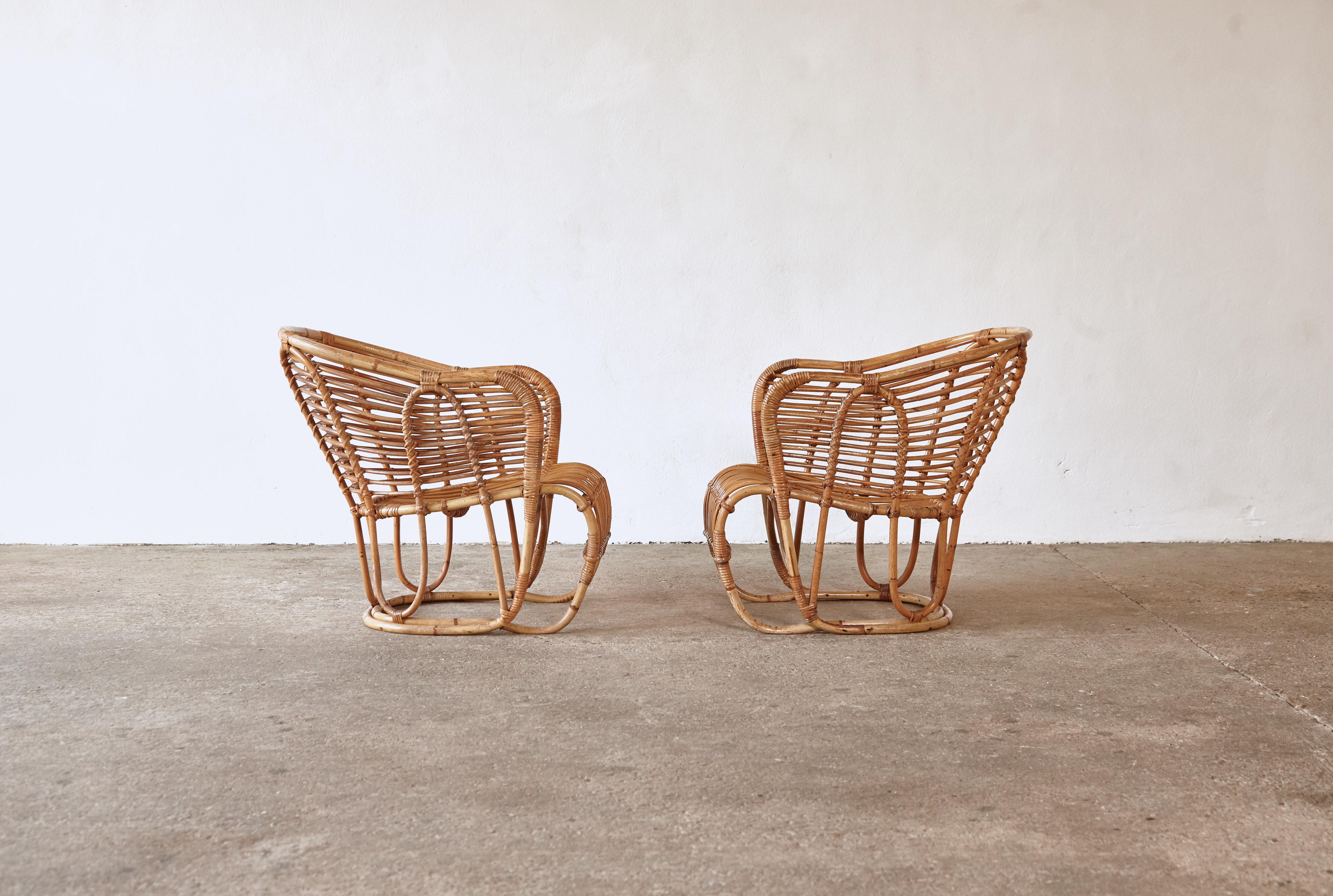 Mid-Century Modern Pair of Tove & Edvard Kindt-Larsen Bamboo and Cane Chairs, Denmark, 1940s