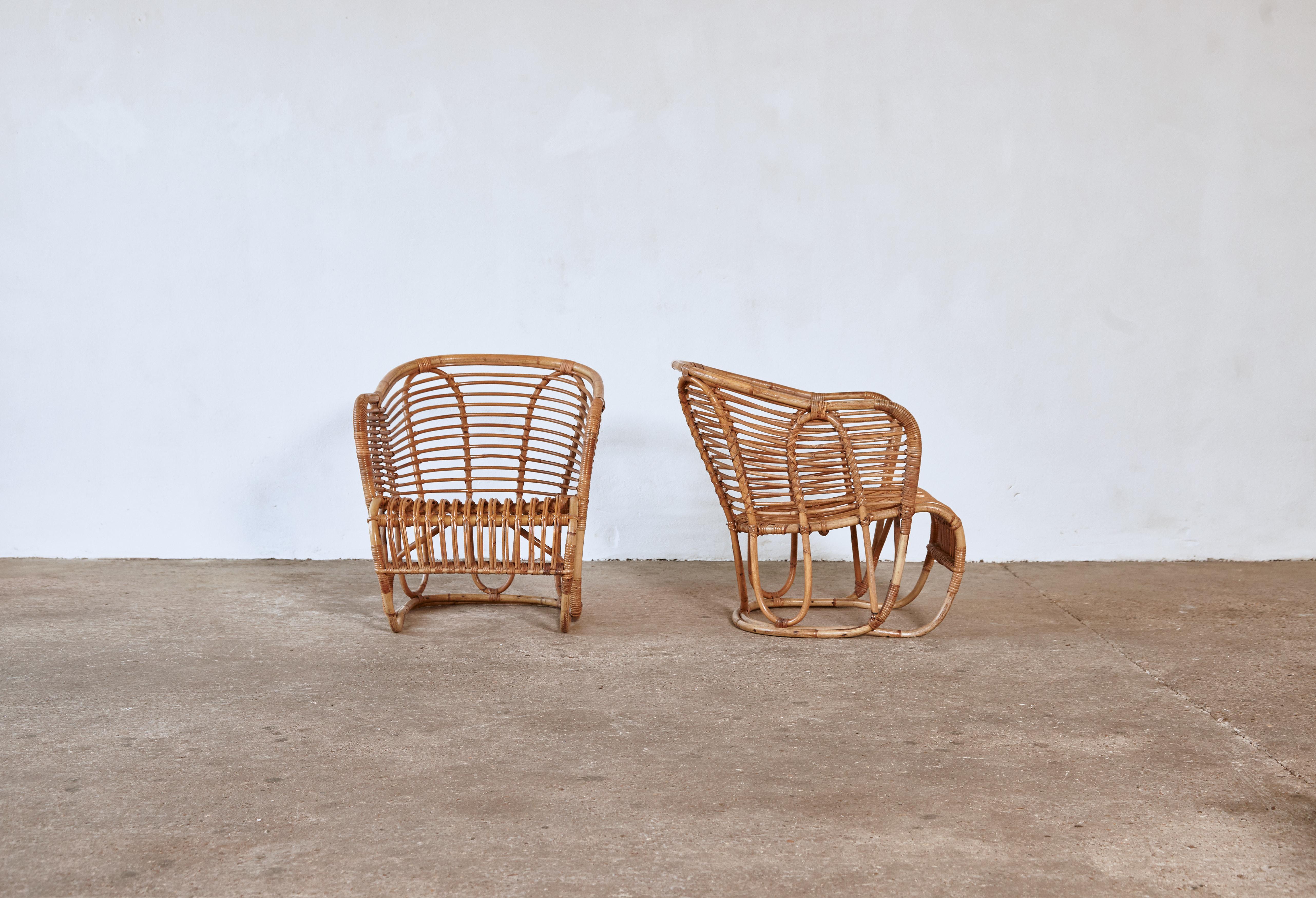 Danish Pair of Tove & Edvard Kindt-Larsen Bamboo and Cane Chairs, Denmark, 1940s