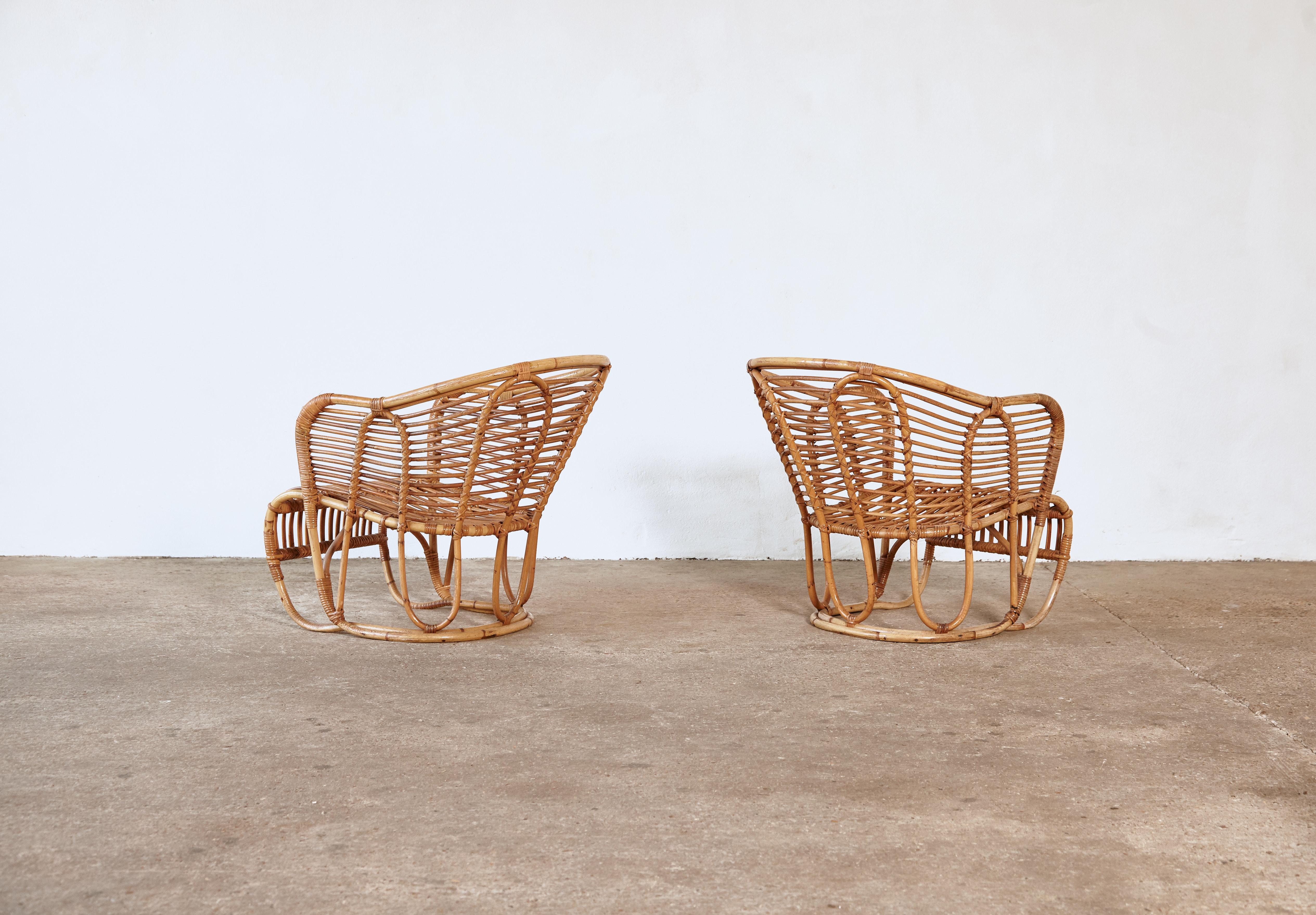 20th Century Pair of Tove & Edvard Kindt-Larsen Bamboo and Cane Chairs, Denmark, 1940s