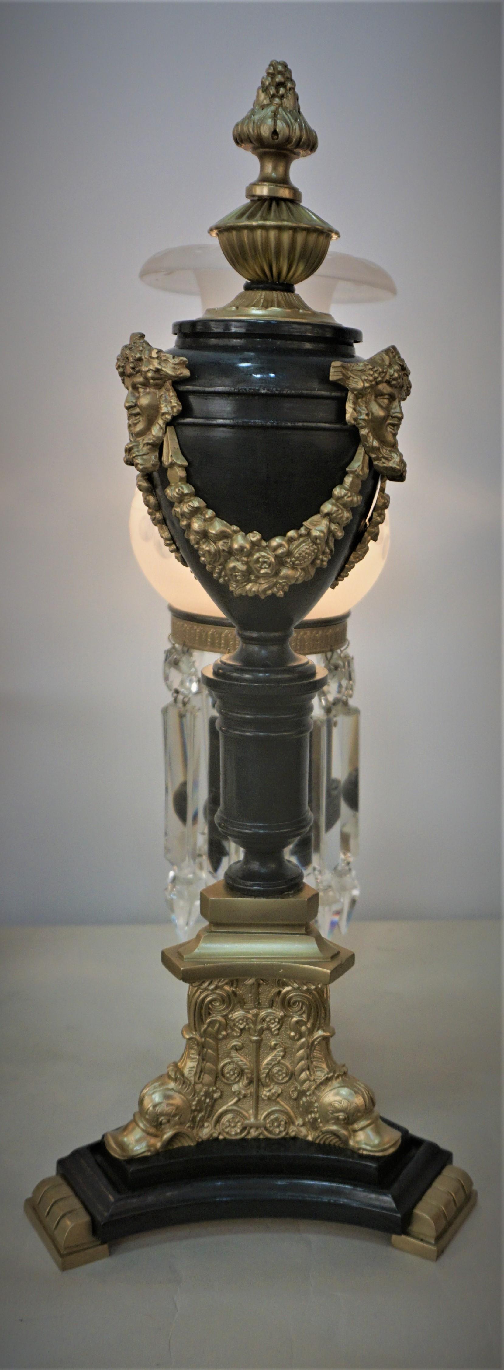 Neoclassical Pair of Tow-Tone Bronze Argand Lamps Thomas Messenger & Son London & Birmingham For Sale