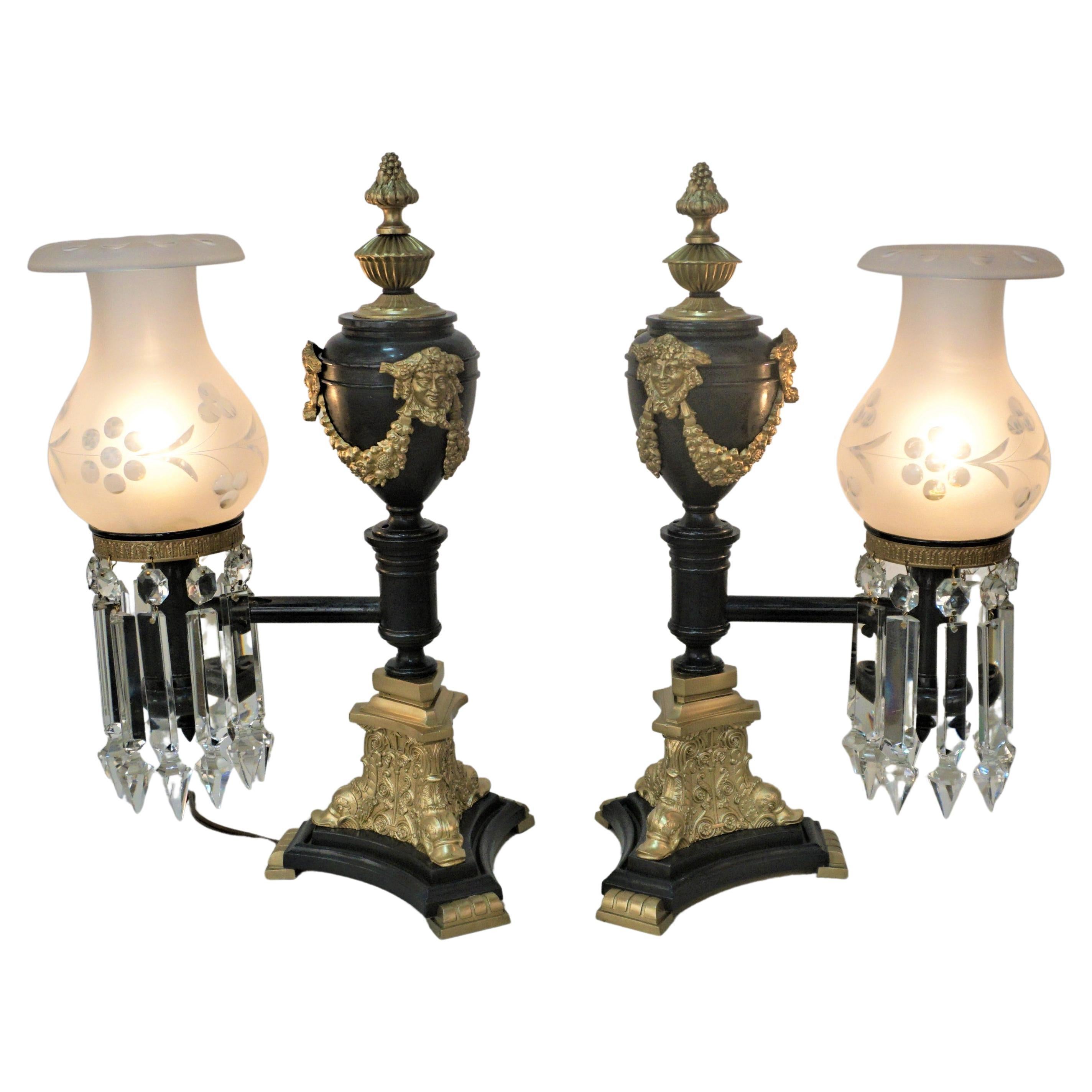Pair of Tow-Tone Bronze Argand Lamps Thomas Messenger & Son London & Birmingham For Sale