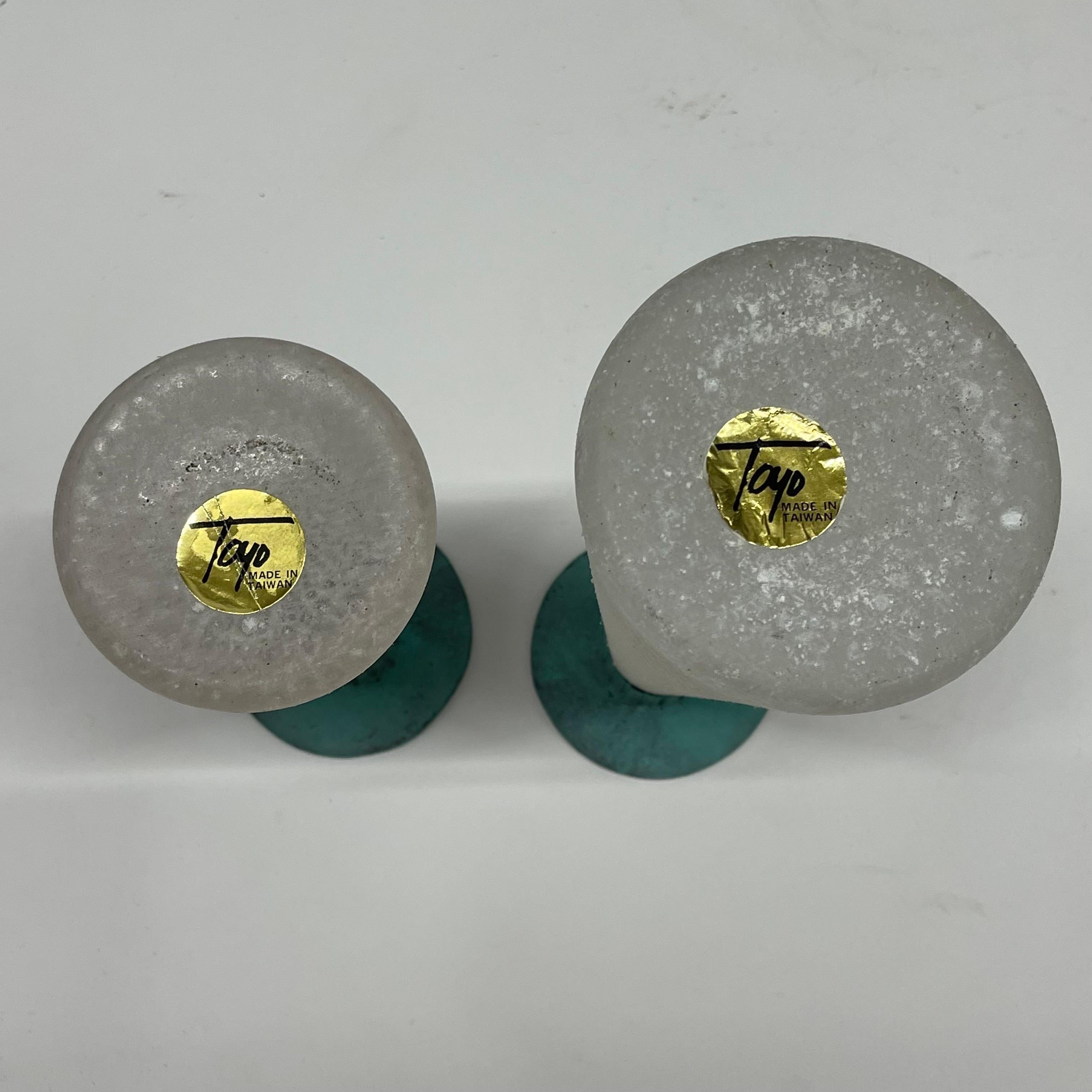 Pair of Toyo Scavo Glass & Verdigris Bronze Asymmetrical Candle Holders, Taiwan 3