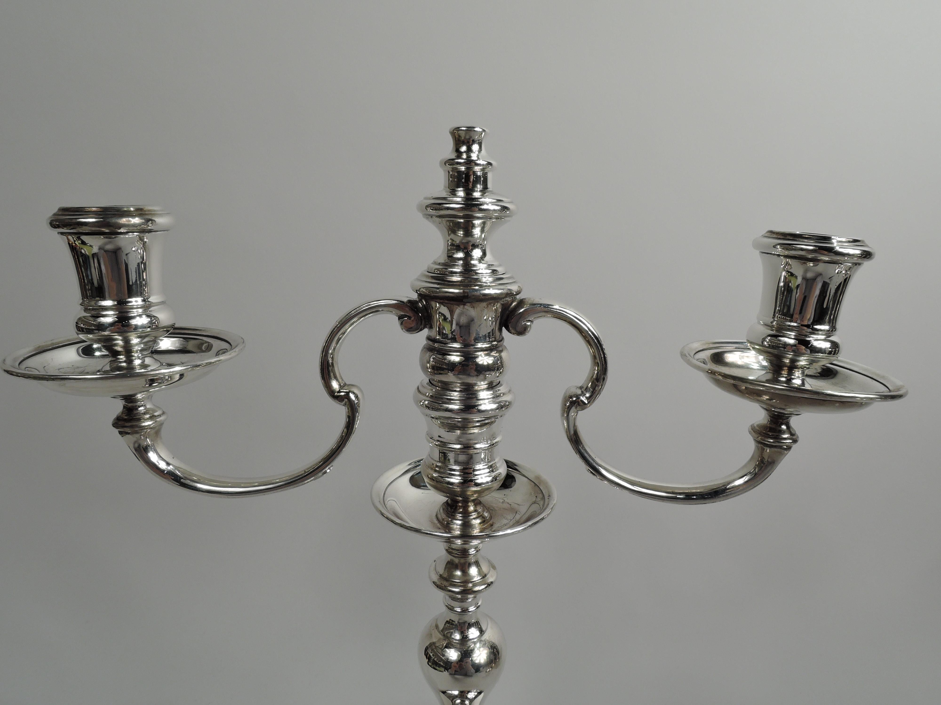 20th Century Pair of Traditional American Colonial 3-Light Candelabra by Ensko For Sale