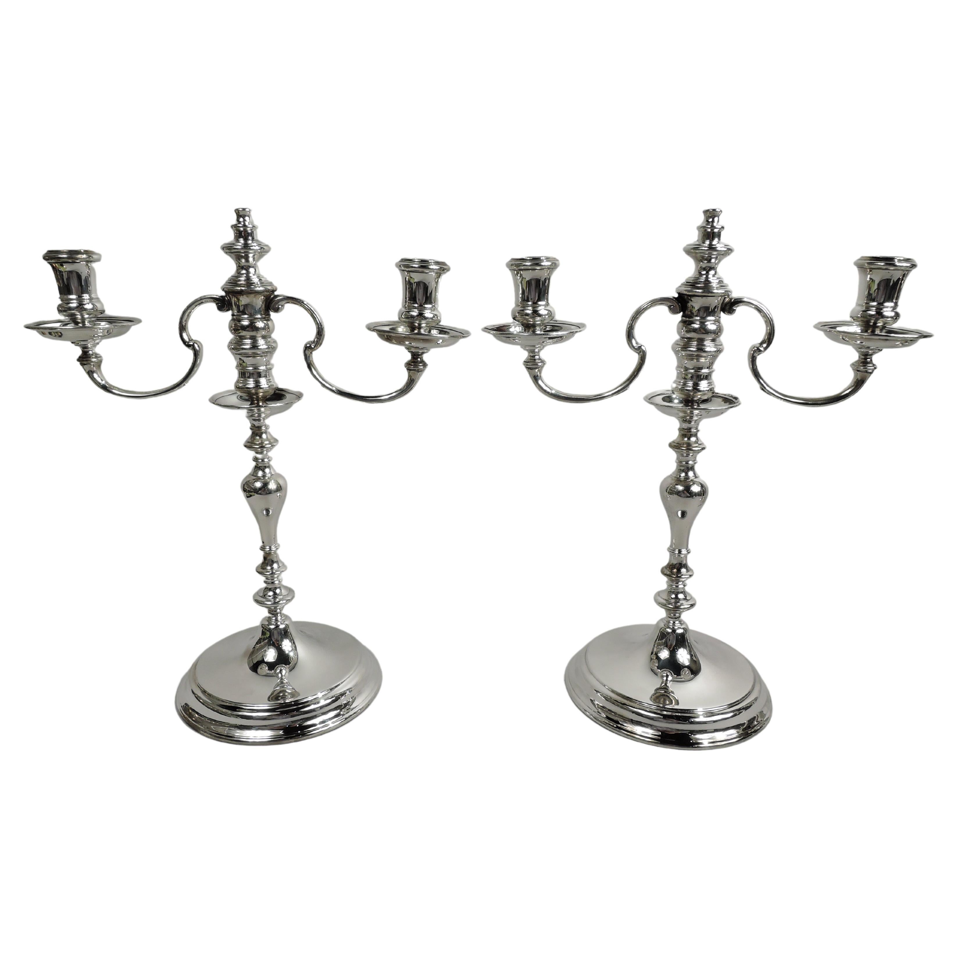 Pair of Traditional American Colonial 3-Light Candelabra by Ensko For Sale