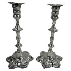 Pair of Traditional American Colonial Sterling Silver Candlesticks