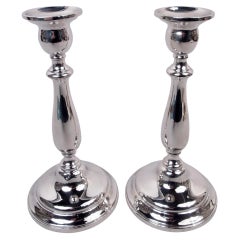 Pair of Traditional American Colonial Sterling Silver Candlesticks