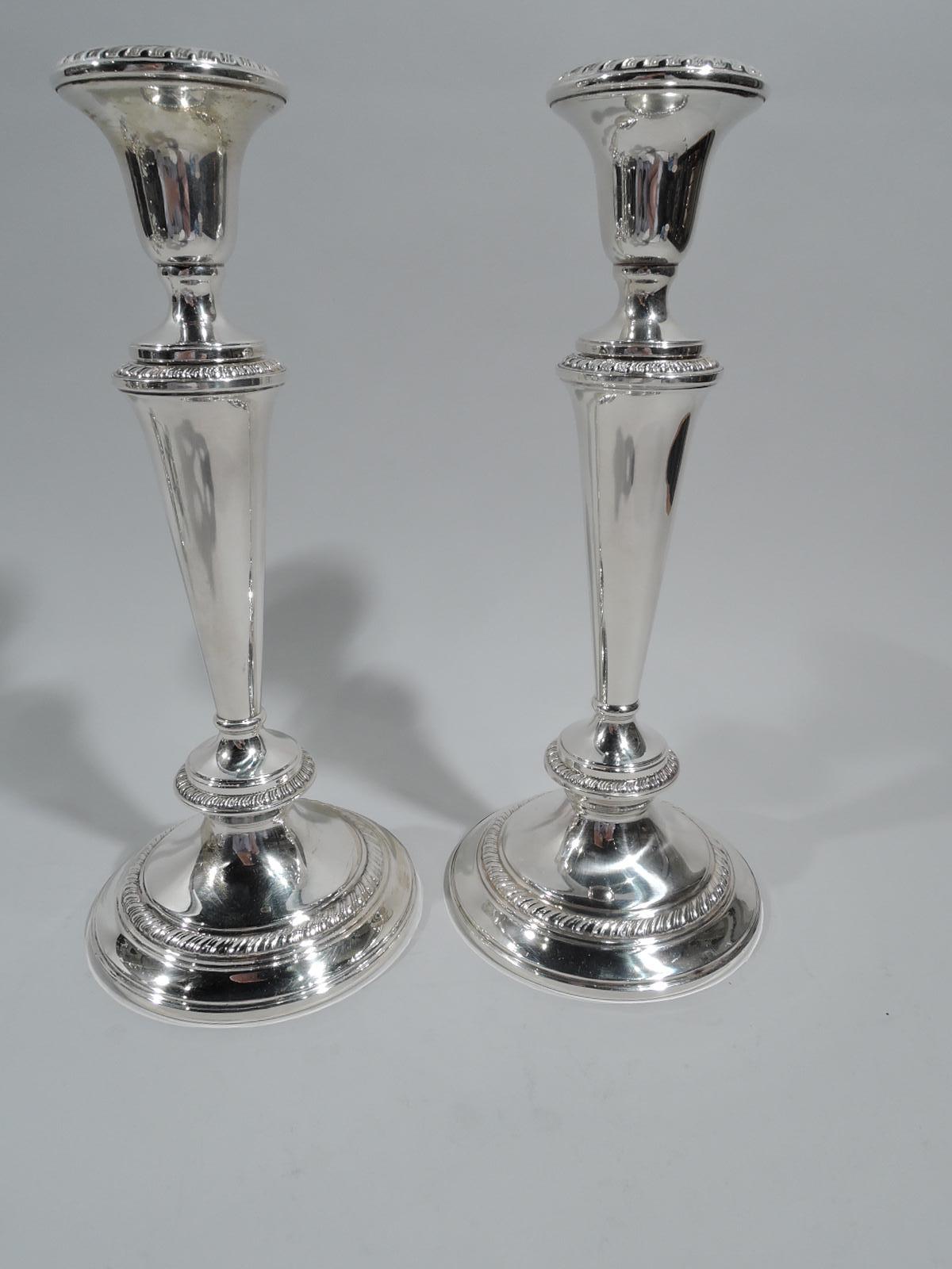 Georgian Pair of Traditional American Sterling Silver 3-Light Candelabra