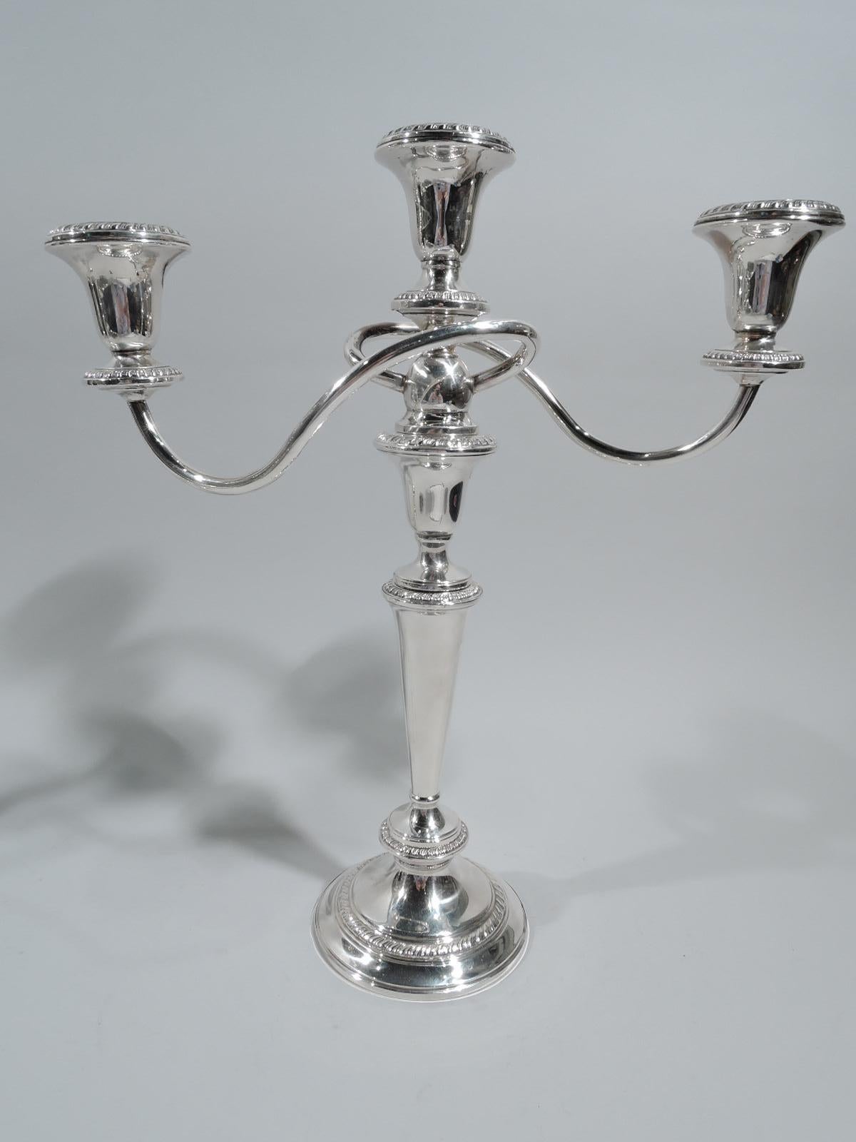 Pair of Traditional American Sterling Silver 3-Light Candelabra In Good Condition In New York, NY