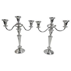 Pair of Traditional American Sterling Silver 3-Light Candelabra