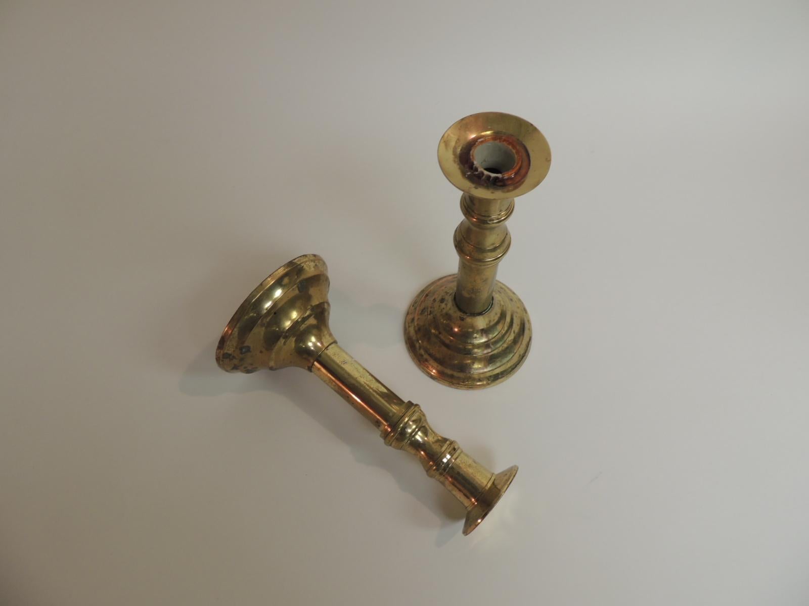 Country Pair of Traditional Brass Candle Holders