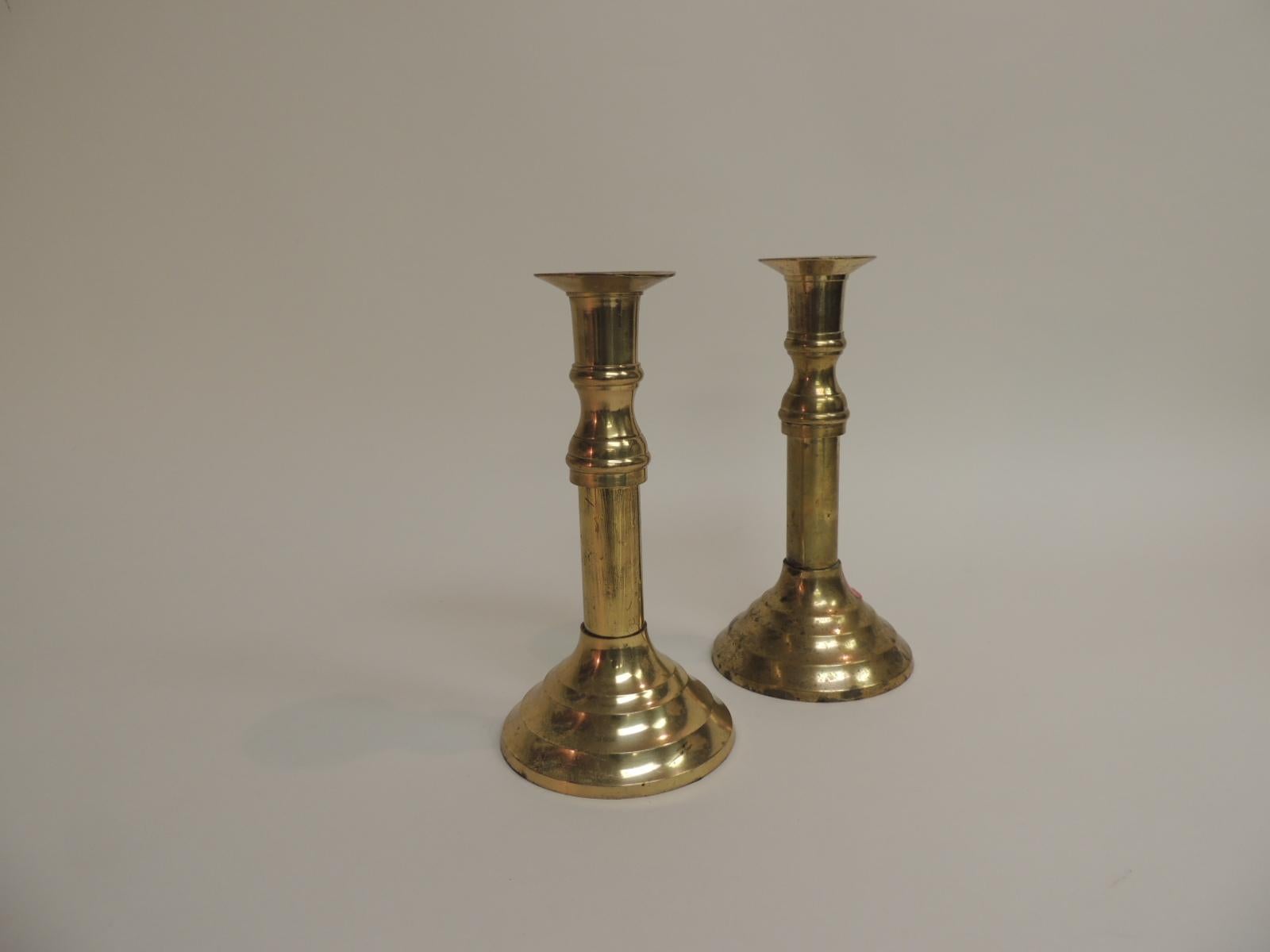 Machine-Made Pair of Traditional Brass Candle Holders
