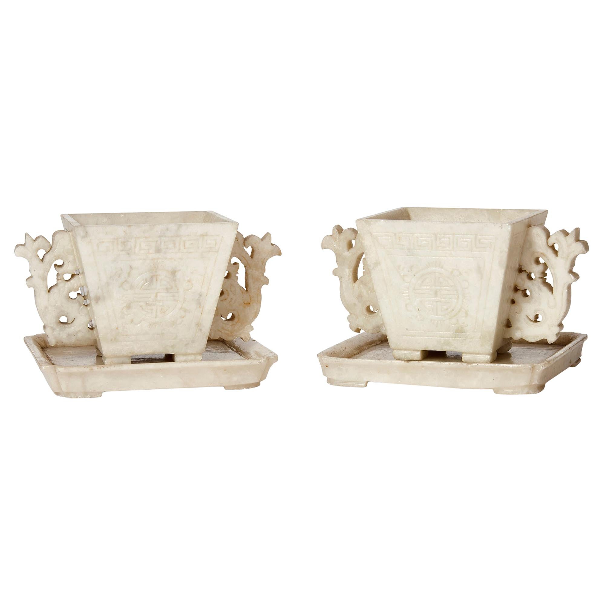 Pair of Traditional Chinese Soapstone Cups For Sale