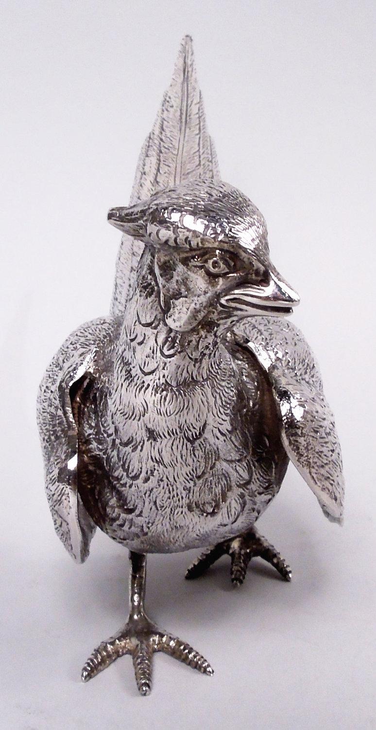 Edwardian Pair of Traditional English Sterling Silver Pheasants, 1966 For Sale
