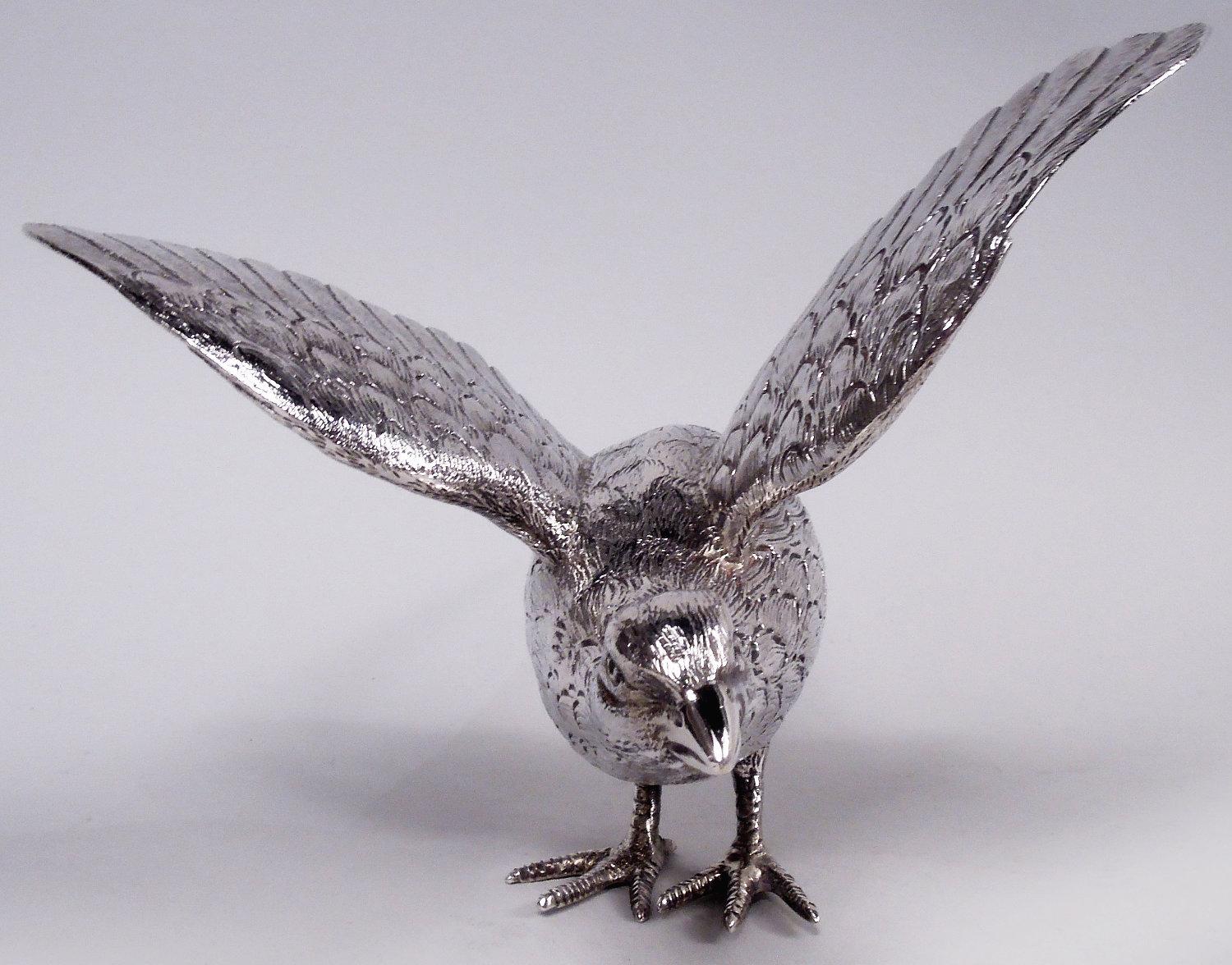Mid-20th Century Pair of Traditional English Sterling Silver Pheasants, 1966 For Sale
