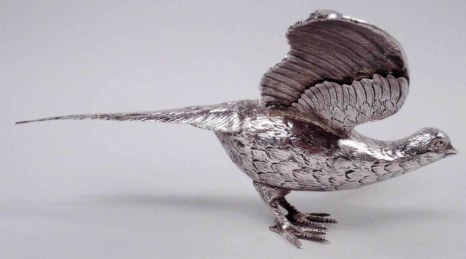 Pair of Traditional English Sterling Silver Pheasants, 1966 For Sale 1