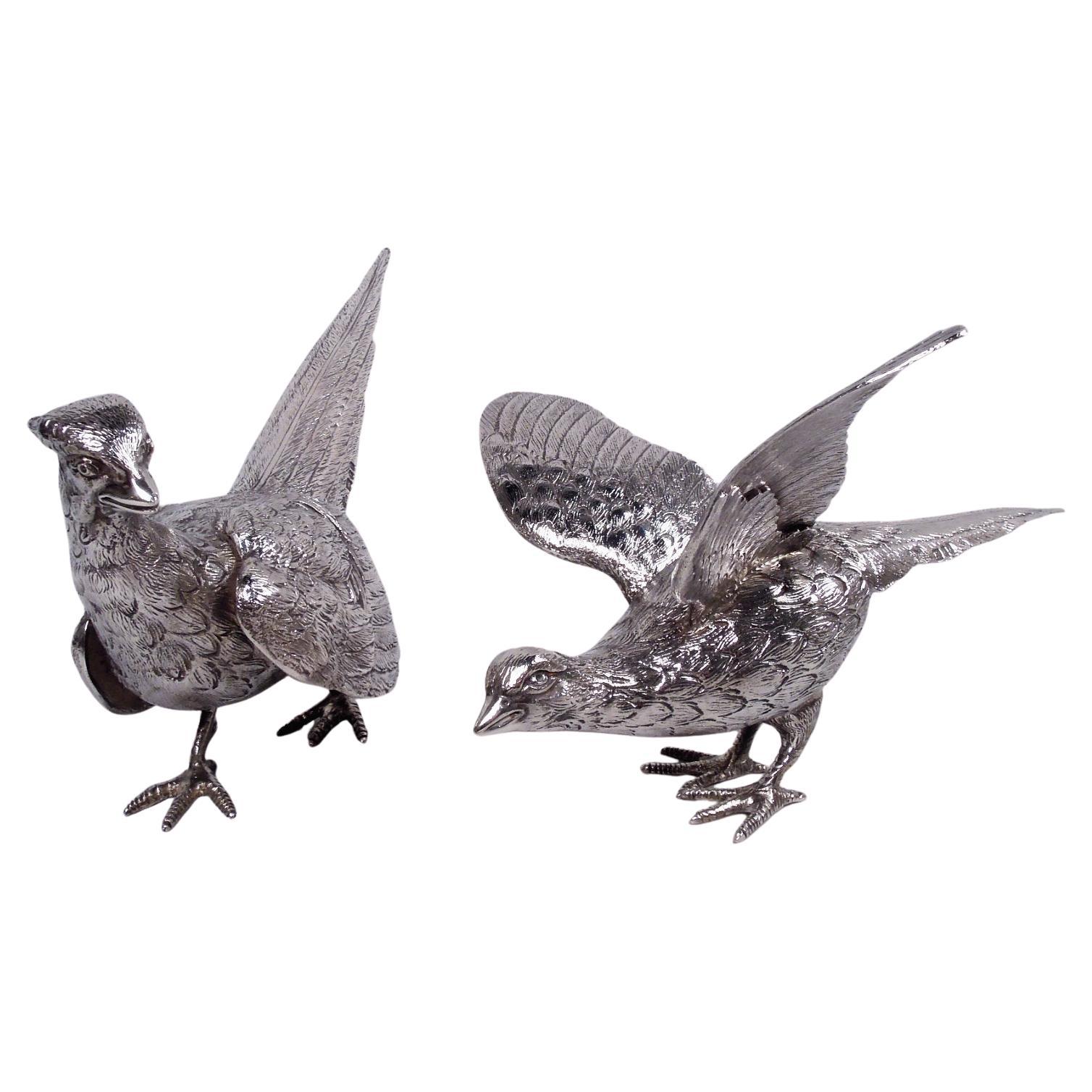Pair of Traditional English Sterling Silver Pheasants, 1966 For Sale