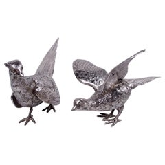 Coppia di fagiani tradizionali inglesi in argento sterling, 1966