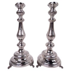Pair of Traditional European Silver Old Country Candlesticks