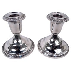 Pair of Traditional Georgian Sterling Silver Low Candlesticks
