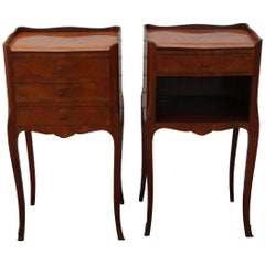 Pair of Traditional Mahogany Nightstands with Marquetry and Queen Anne Legs