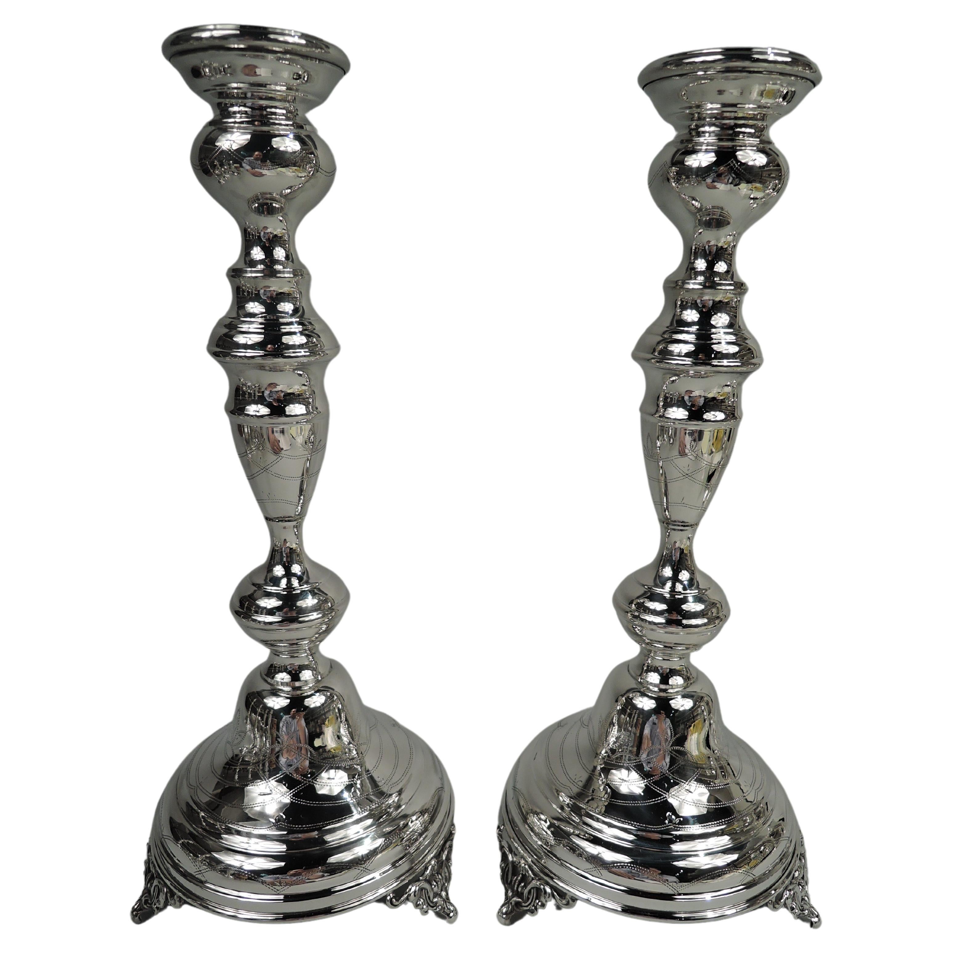 Pair of Traditional Old Country Friday Night Shabbos Candlesticks For Sale