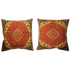 Pair of Traditional Persian Decorative Accent Pillows, 14″ × 14″ Textile Cushion