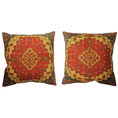 Pair of Traditional Persian Decorative Accent Pillows, 14″ × 14″ Textile Cushion