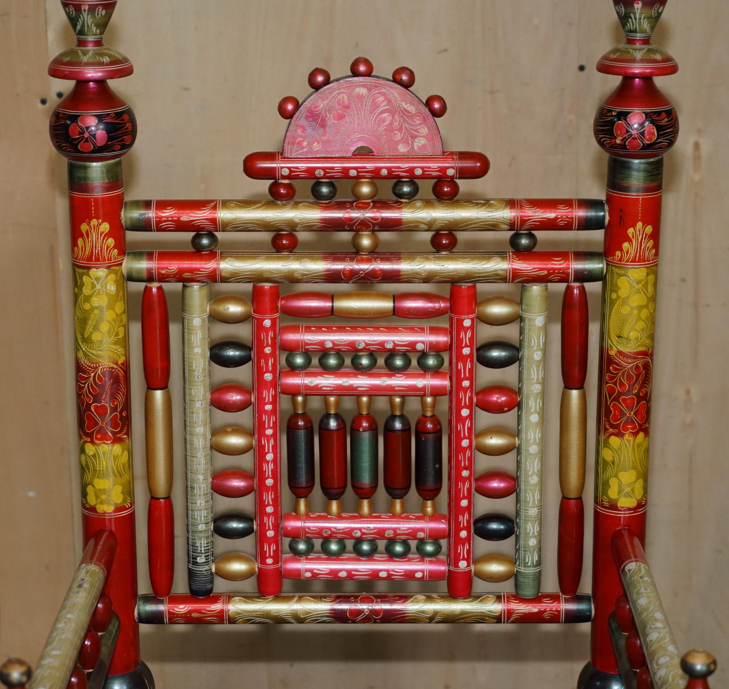 PAIR OF TRADITIONAL PUNJABI TRIBAL WEDDING CHAIRS FROM PAKiSTAN IN CEDAR WOOD For Sale 12