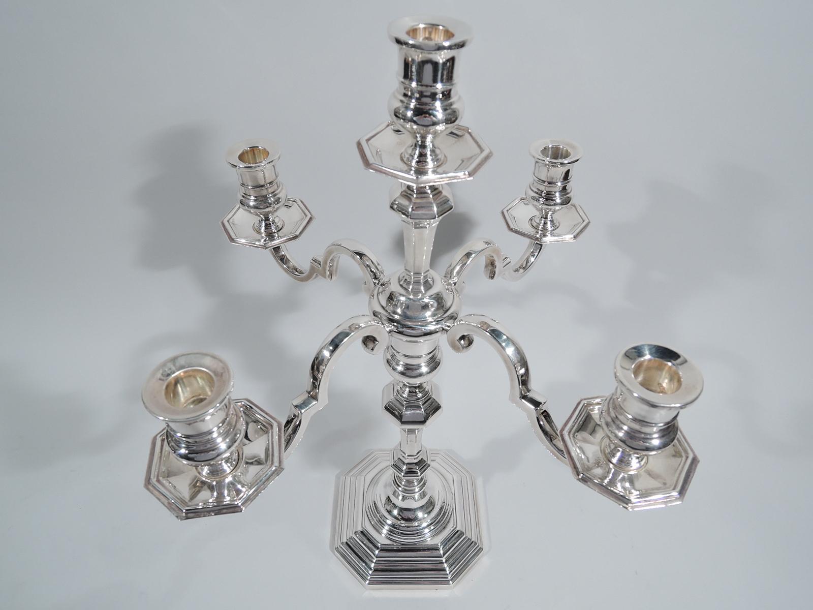 Georgian Pair of Traditional Sterling Silver 5-Light Candelabra