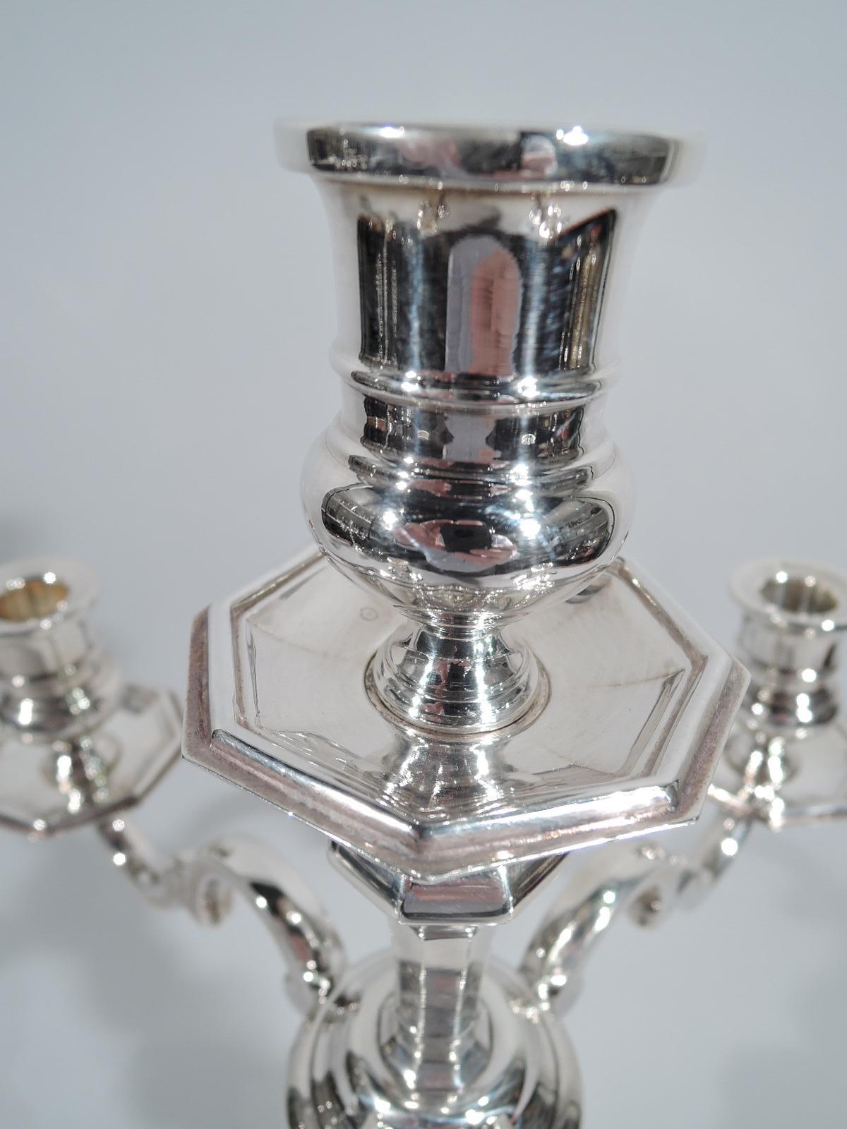 Italian Pair of Traditional Sterling Silver 5-Light Candelabra