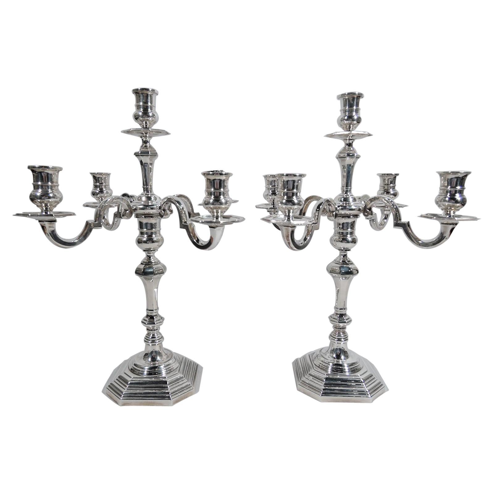 Pair of Traditional Sterling Silver 5-Light Candelabra