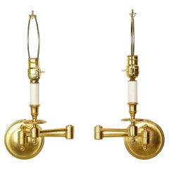 Pair of Traditional Swing Arm Polished Brass Wall Sconces