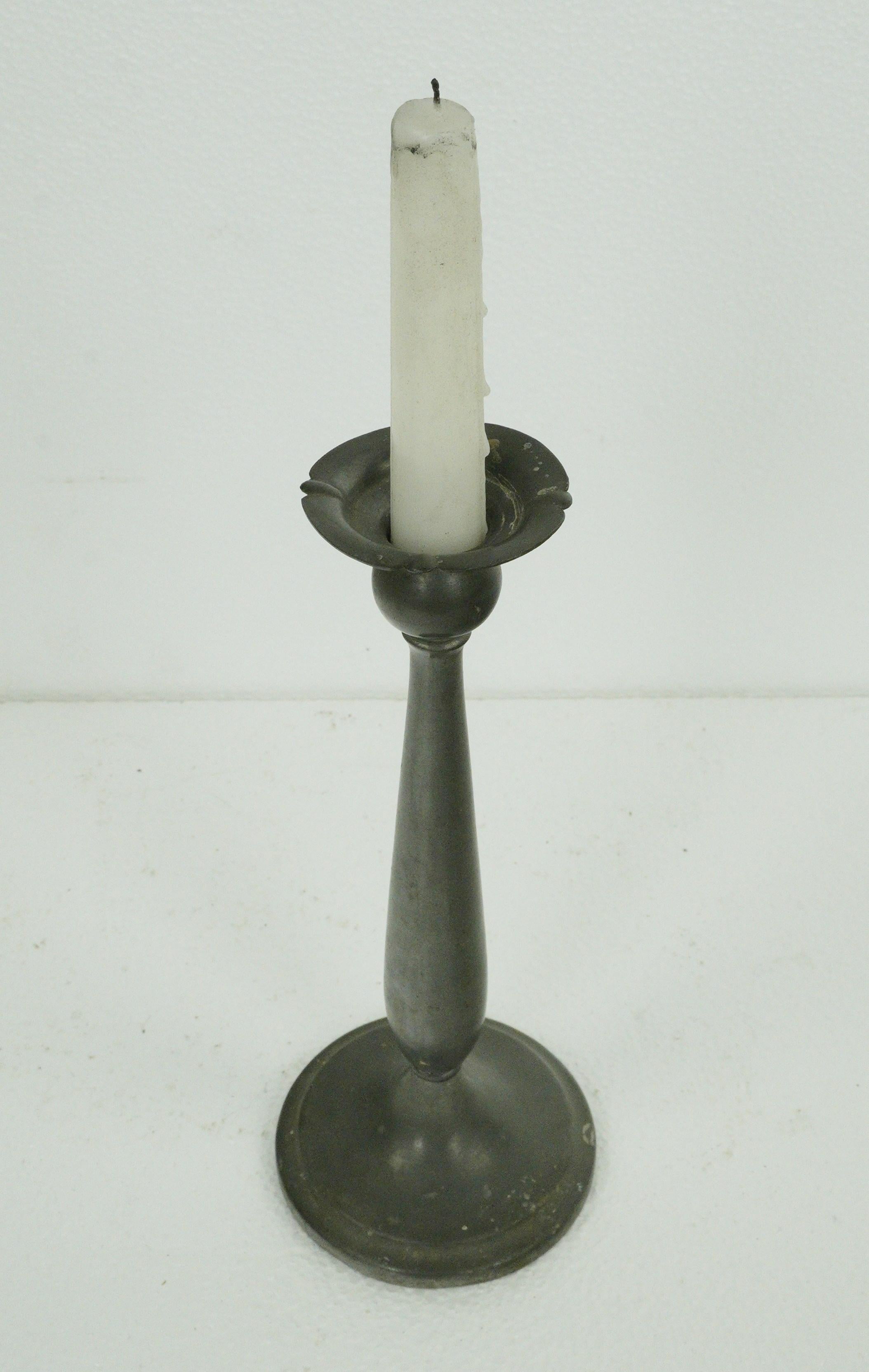 Pair of Traditional Tall Pewter Candle Holders For Sale 5