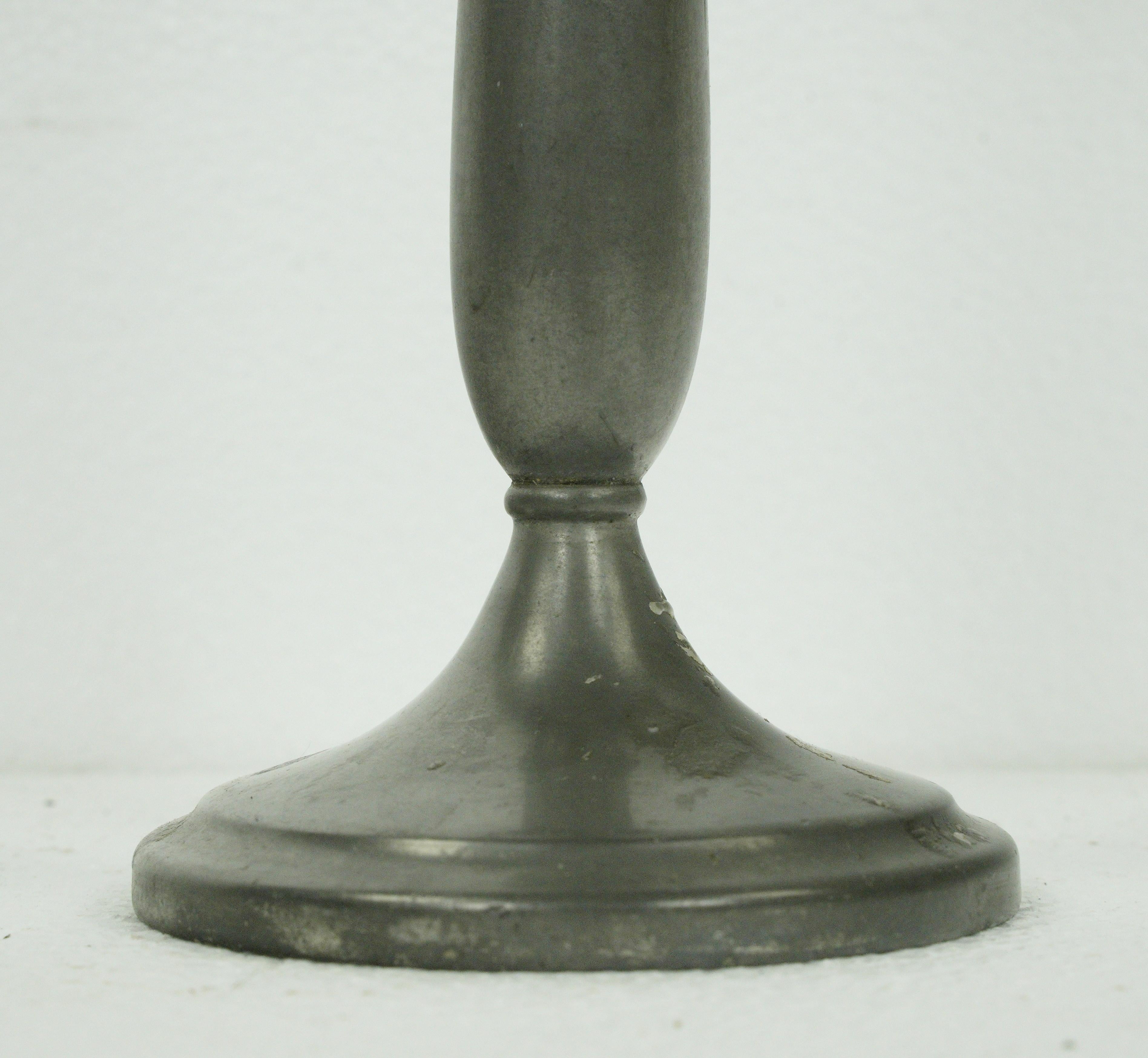 20th Century Pair of Traditional Tall Pewter Candle Holders For Sale