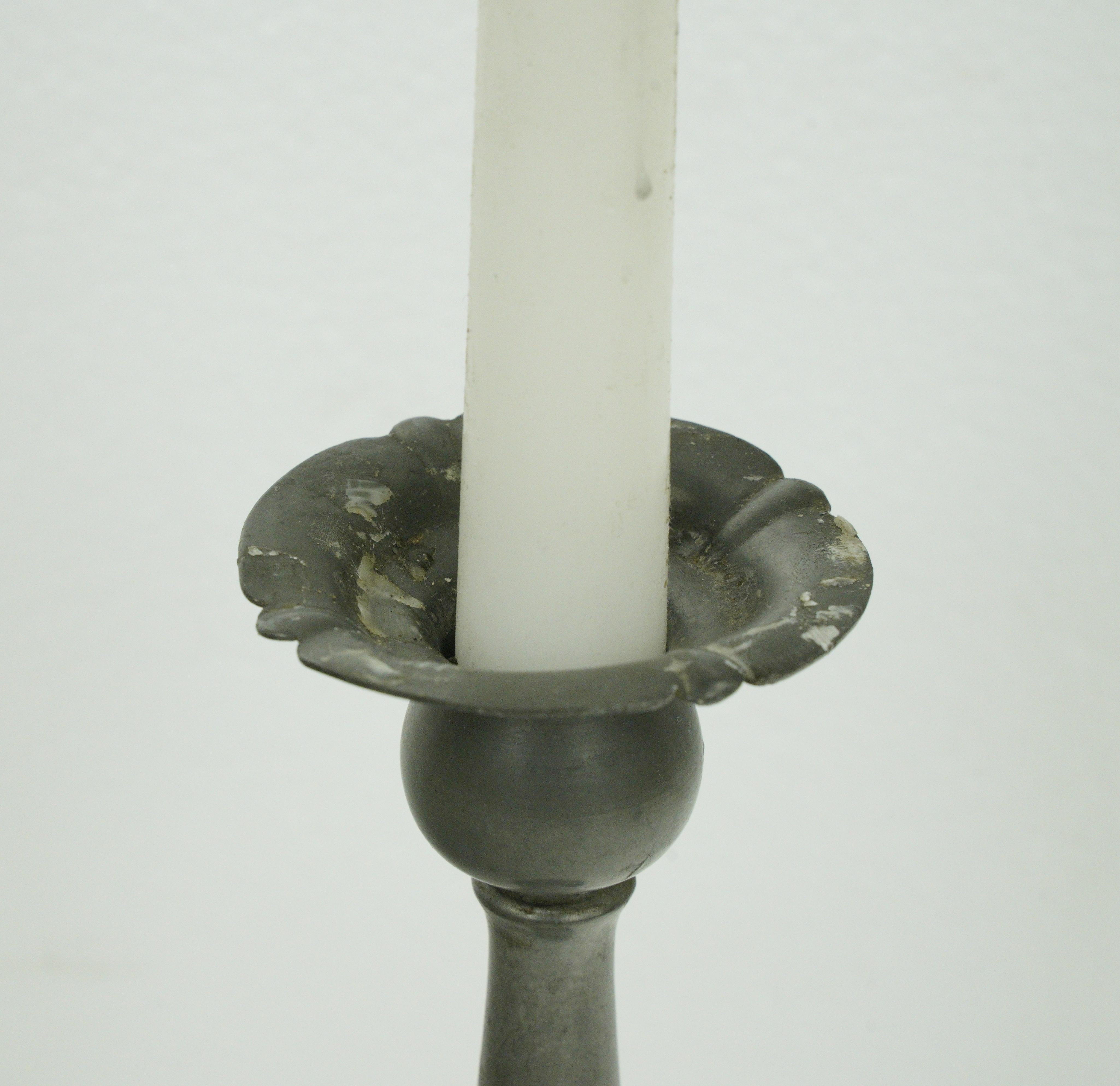 Pair of Traditional Tall Pewter Candle Holders For Sale 1