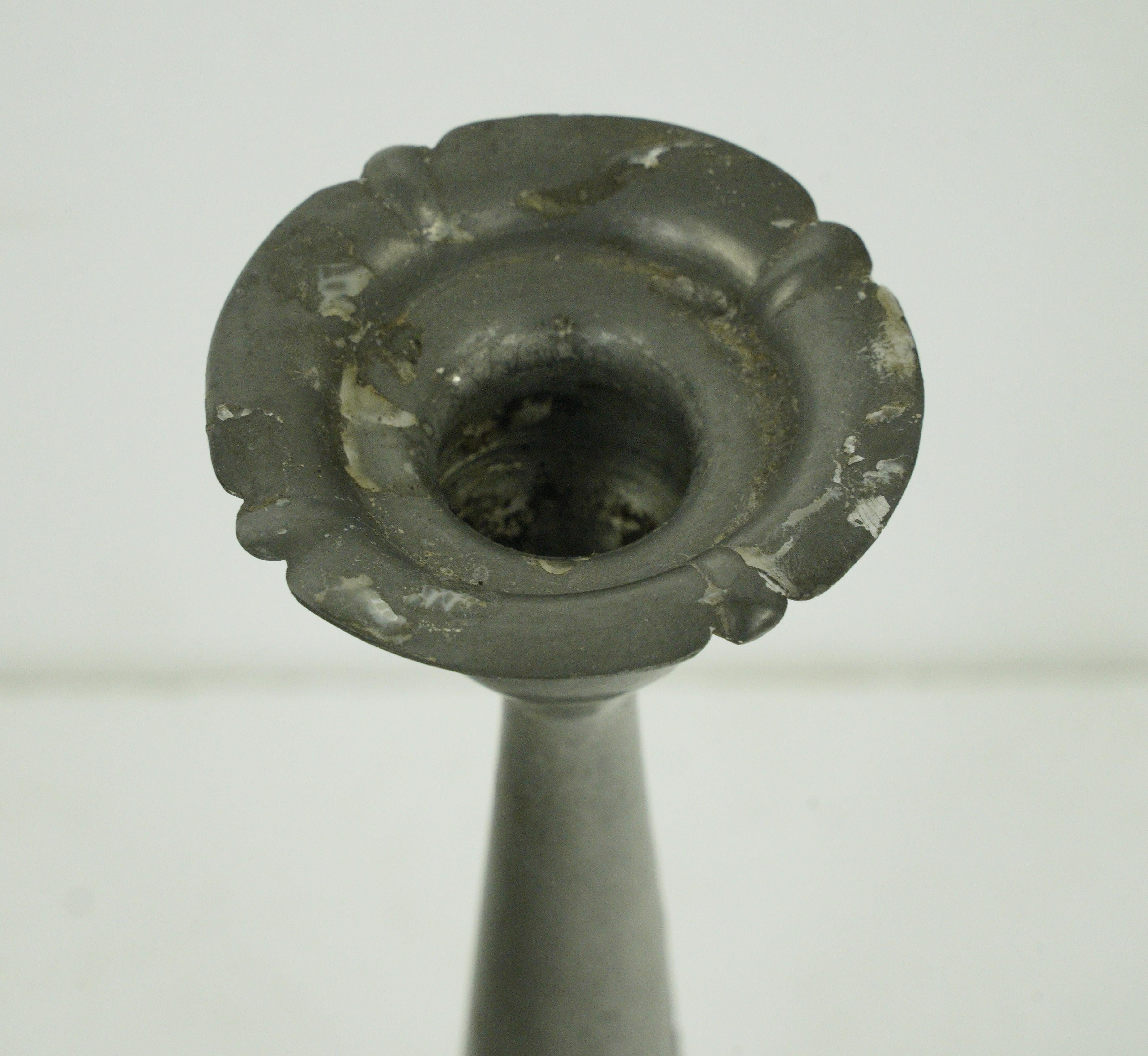 Pair of Traditional Tall Pewter Candle Holders For Sale 2